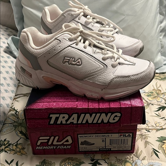Fila Women's White and Pink Memory Foam Sneakers - Picture 1 of 3